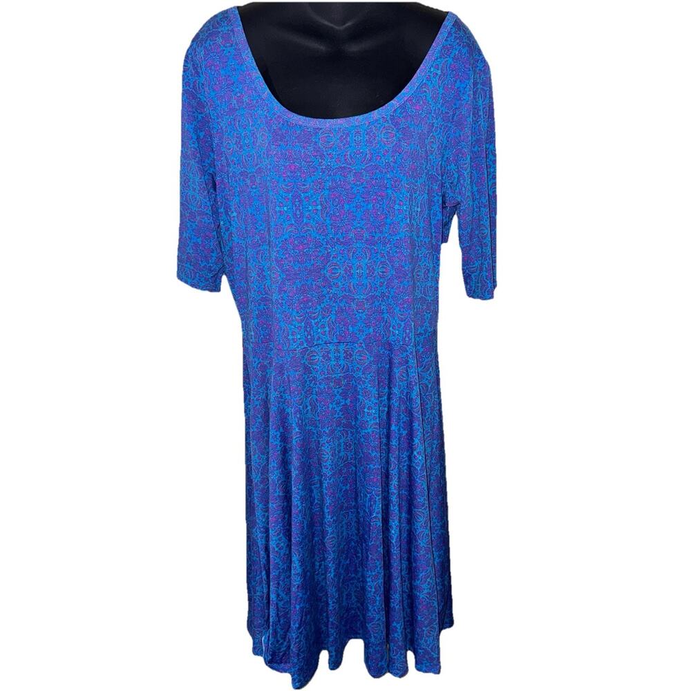 Lularoe Nicole Dress 2XL Purple Blue Purple Pink Fit Sz 22-24 Stretchy